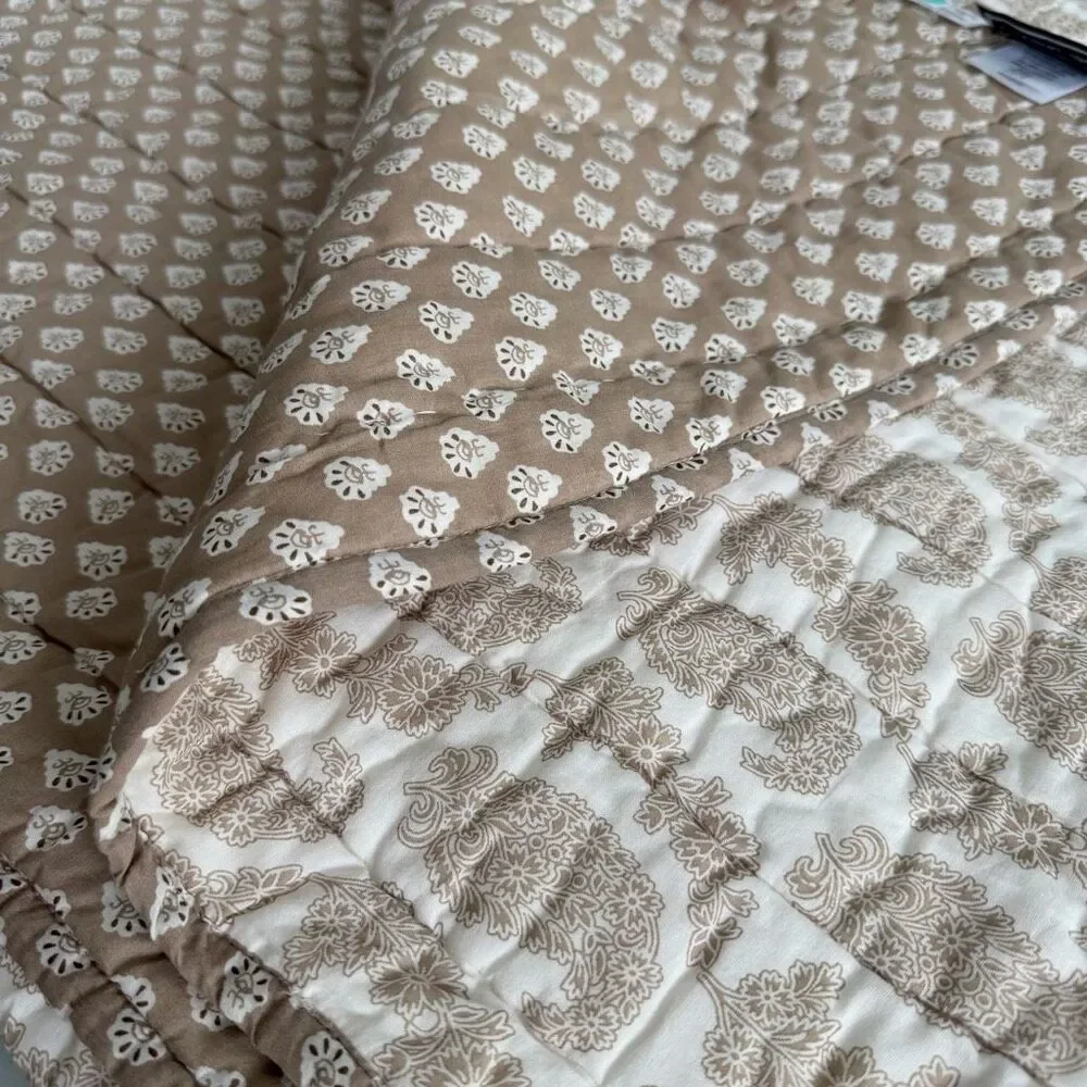 The Company Store VILLA D’ASCOLI Jiya Reversible Quilt - Taupe, Full/Queen New